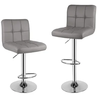 bigzzia Barhocker 2er Set, Barhocker mit Lehne, Höhenverstellbar, PU-Leder Gepolsterter Barstuhl mit Rückenlehne und Fußstütze, 360° Drehbar, für Küche, Theke, Bar, Grau