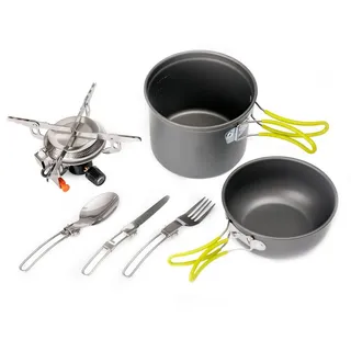 Platinet Kochbesteck-Set Outdoor Camping Kochset mit Besteck und Kochpot Kochgeschirr Set (Set, 6-tlg) grau|silberfarben