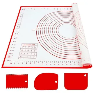 kashack Silikon Backmatte 70x50 cm Antihaft Teigmatte mit 3 Teigschaber