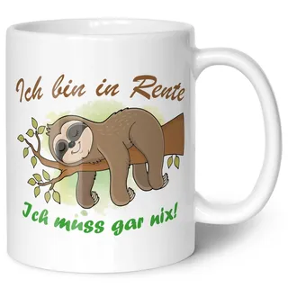 GRAVURZEILE Bedruckte Tasse mit Motiv - Faultier in Rente - Geschenkidee zum Rentenbeginn für Oma & Opa - Geschenke für Rentner - Abschiedsgeschenk für Kollegen im Ruhestand - Farbe: Weiß