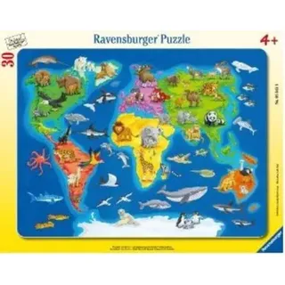 Ravensburger 06641 - Weltkarte mit Tieren Rahmenpuzzle, 30 Teile