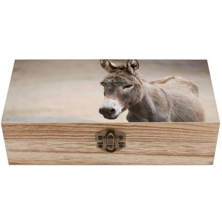 OTRAHCSD Quadratische Holzkiste, Esel, niedliche Holz-Aufbewahrungsbox, dekorative Holzkiste für Sammlerstücke