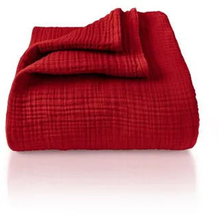 Laynenburg Tagesdecke Musselin aus 100% Baumwolle – Baumwolldecke, Kuscheldecke, Wohndecke als Sommerdecke, Bett-Überwurf, Couch-Überwurf, Sofa-Decke rot 220 cm x 240 cm