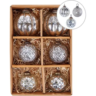Beliani Weihnachtskugel 6er Set Glas Silber