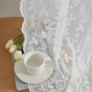 FINECITY Weiße Spitzenvorhänge, 160 cm Länge, Landhauszweig, Blätter, gewellt, Florale Spitze, durchscheinende Vorhänge für Schlafzimmer, Privatsphäre, Vintage-Spitzenvorhänge für Fenster, 132 x 160