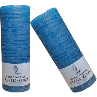 2 Marken Rustik Stumpen Kerzen - Teal (blau) - 2 Stück - Haushaltskerzen - Lange Brenndauer - Unparfümiert - Natürliches Pflanzenwachs - Ohne Palmöl - Advent - Weihnachten