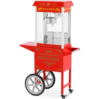 Royal Catering Popcornmaschine mit Wagen Retro-Design 150 - 180 °C rot Popcornmaker Popcorn-Automat, Fun Kitchen, Rot