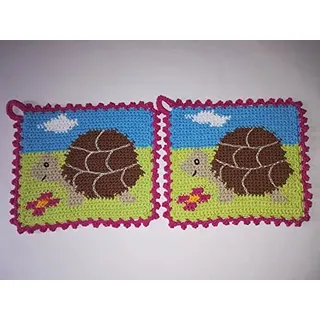 Storchenlädchen 1 Paar Topflappen Schildkröte gehäkelt Handarbeit, Landschildkröte Tier