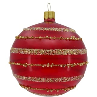 Ornex 6er Set Christbaumkugeln (Ø 8cm) aus mundgeblasenem und handverziertem Glas, Rot, Gold, 6 sfere Ø 8 cm, 6