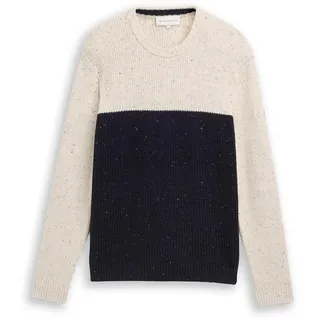 TOM TAILOR Herren Strickpullover mit Strukturmix, weiß, Colour Blocking, Gr. XL