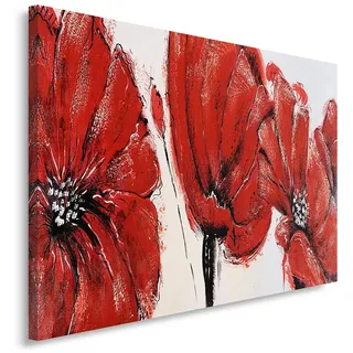 Feeby, Wandbild - 1 Teilig - 60x80 cm, Leinwand Bild Leinwandbilder Bilder Wandbilder Kunstdruck, Mohnblumen, Blumen, MALEREI, Kunst, ROT
