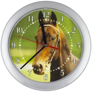 SELVA Kinderwanduhr – Pferde-Motiv – ABS-Gehäuse – Plastikglas – Geräuschlos – Ø 25 cm