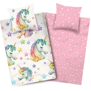 Aminata kids Bettwäsche Einhorn 135x200 cm Mikrofaser 100% (Polyester) | Kinder Wende-bettwäsche Mädchen mit Reißverschluss - Pflegeleicht und allergikerfreundlich rosa