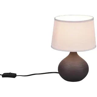 Reality Leuchten LED Nachttischlampe, Dimmfunktion, LED wechselbar, Warmweiß, Designklassiker Tischlampe mit Keramik-Fuß, Stoffschirm & Leuchtmittel beige|braun