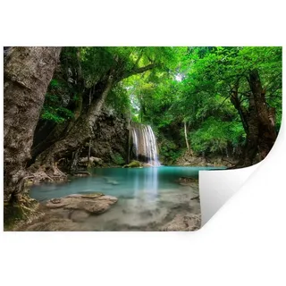 MuchoWow Wandsticker Dschungel - Wasserfall - Pflanzen - Wasser - Natur (1 St), Wanddeko, Aufkleber, Wandtattoo, 90x60 cm bunt 90 cm x 60 cm x 0.1 cm