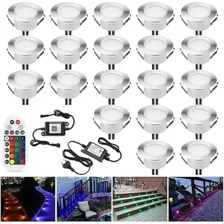 SUBOSI 20er Bluetooth RGBWW Led Bodeneinbaustrahle Aussen 1.5W Ø61mm IP67 Wasserdicht LED Einbaustrahler Terrasse Küche Garten Led Lampe Full Kit