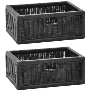 Krines Home Regalkorb 2er Set Regalkorb Aufbewahrungskorb Korb geflochten Rattan Korbset (2-teiliges Set), ca. 43 x 32 x 17,5 cm Aufbewahrung Regal Schrankkorb schwarz