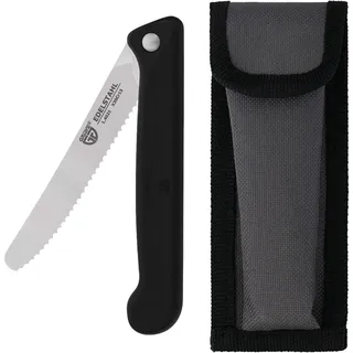 GRÄWE Klappmesser mit Wellenschliff aus Spezialstahl, Frühstücksmesser, Brötchenmesser, Tomatenmesser, Klein, Klappbar mit Liner Lock-Mechanik, Scharf, Brotzeitmesser mit Etui, Schwarz