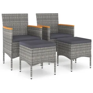 vidaXL Gartenstuhl Hocker Set 4-TLG. Sitzhocker Fußhocker Gartenhocker Gartensessel Essstuhl Stuhl Sessel Gartenmöbel Poly Rattan Grau