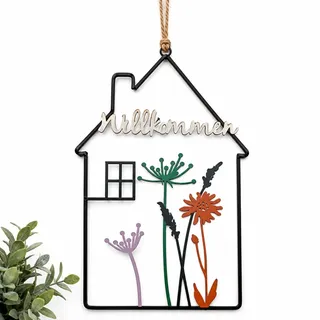 Brauns Heitmann Willkommen Schild Haus Metall Blumen Wanddeko 28 cm