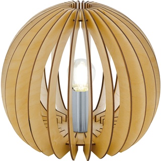 EGLO Tischlampe Cossano, 1 flammige Tischleuchte Vintage, Modern, Nachttischlampe aus Stahl und Holz, Wohnzimmerlampe in Nickel-Matt, Ahorn, Lampe mit Schalter, E27 Fassung