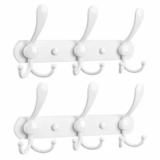 LYLIN kleiderhaken Hakenleiste, Garderobenhaken Edelstahl Rostfrei Handtuchhaken Wandhaken Garderobenleiste Vintage Jackenhalter Wand für Küche Badezimmer Schlafzimme (Weiß, 9 Haken, 2Pcs)