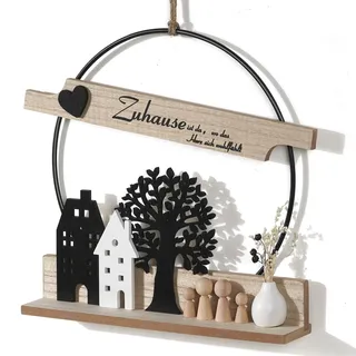 Trockenblumenkranz Türkranz - Zuhause ist da, wo Sich das Herz Wohlfühlt | Dekorationsschild Trockenblumen Hängend und stehend personalisiert Dekokranz ø28cm mit als Geschenk und Dekoration