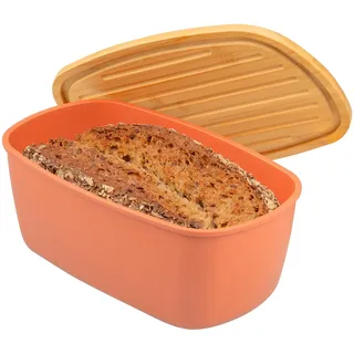 bremermann Brotkasten oval mit Bambus-Deckel, Brotbox mit Schneidebrett, Brottopf (Rotbraun)