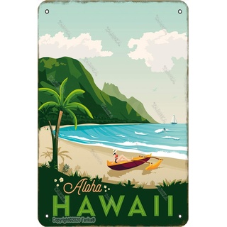 Aloha Hawaii Schönes Mädchen mit Boot, 20 x 30 cm, Vintage-Look, Eisen-Dekoration, Poster, Schild für Zuhause, Küche, Badezimmer, Bauernhof, Garten, Garage, inspirierende Zitate, Wanddekoration