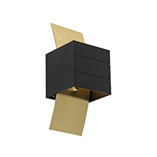 Qazqa - Design Wandlampe schwarz mit Gold I Messing - Amy I Wohnzimmer I Up I Down - Aluminium Würfel I Länglich - LED geeignet G9