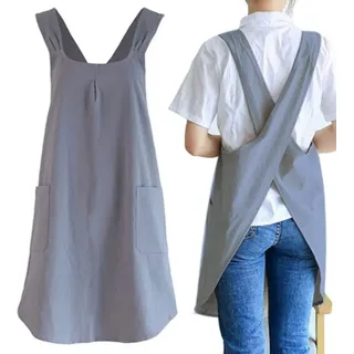 Japanische Einfache Schürze Für Damen Und Herren, Baumwolle Leinen Verstellbare Träger Große Tasche Koch Backen Gartenarbeit Arbeitskleidung, Dunkelgrau Für Damen