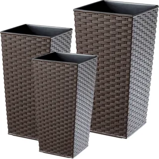 Kadax Rattan-Blumentopf-Set "Pesaro", Kunststoff-Blumentopf, Mokka, 3er Set XXL - Braun