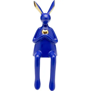 Kare Design Deko Figur Sitting Rabbit Heart, Blau, Hase, Keramik, Unikat, Handgearbeitet, 29x10x12cm (H/B/T)