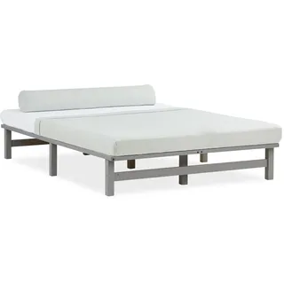 Homestyle4u Palettenbett 140 x 200 cm mit Lattenrost und Bettkästen in Grau 2290
