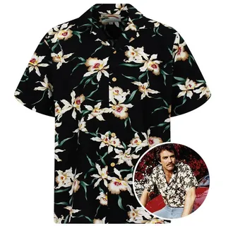 Pacific Legend Hawaiihemd Tom SelleckStar Orchid Original Hawaiihemd Herren Kurzarm Front-Tasche schwarz 4XL