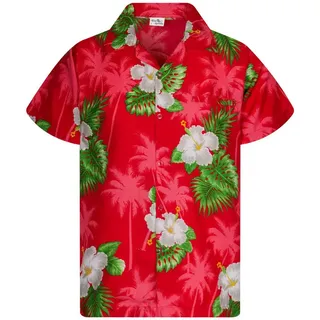 King Kameha Funky Hawaiihemd Kinder Jungen Mädchen Kurzarm Fronttasche Hawaii-Print Unisex Ananas Blätter Muster - 6 Jahre