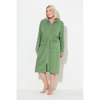 Ulla Popken Bademantel Bademantel 2-Wege-Zipper Kapuze Frottee, knielang, Materialmix grün 58/60