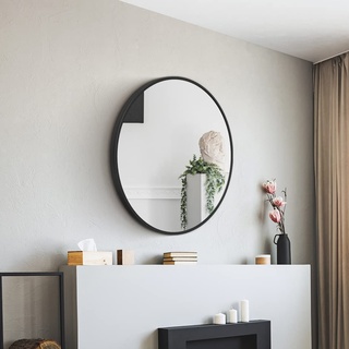 Meykoers runder Spiegel Schwarz 50cm ohne Beleuchtung Spiegel rund mit Schwarz Metallrahmen HD Wandspiegel schwarz Dekorative Wandspiegel für Schlafzimmer, Badezimmer, Wohnzimmer