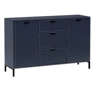 Lomadox Kommode LAURO-161, Sideboard Anrichte Indigo blau Rillenoptik 135 cm Wohnzimmer Esszimmer blau
