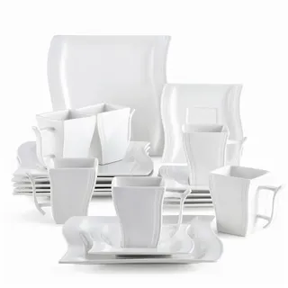 MALACASA Geschirr-Set Tafelservice FLORA für 6/4 Personen Marmor Geschirrset (18-tlg), 6 Personen, Porzellan weiß