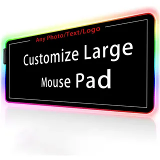 Personalisiertes RGB-Gaming-Mauspad mit Fototext-Logo, maßgeschneidertes großes Mauspad, 900 x 400 x 4 cm extra LED-erweitertes Mauspad, rutschfeste Gummiunterseite, Tastaturmatte