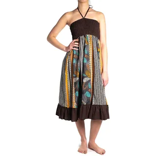 ufash Sommerkleid oder Sommerrock Patchwork für Damen, mit elastischem Bund - Goa Gipsy Hippie-Kleid, Design 23-1 - Einheitsgröße