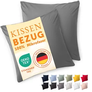 Blumtal Kissenbezug 80x80 cm 2er Set weich - Oeko-TEX zert. Mikrofaser Kopfkissenbezug 80x80 cm - Kissenbezüge 80x80 - Kopfkissen 80x80 Bezug - Kissen 80x80 Bezug - Kopfkissenbezüge 80x80 Grau