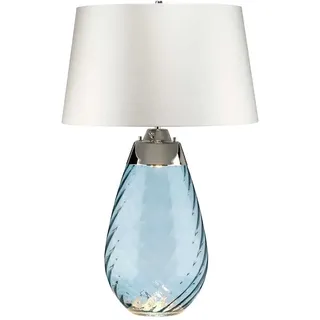 Elstead Lighting, Tischlampe, Lena Tischleuchte E27 74cm Blau getöntes Glas, Off-White Schirm Grauweiss (620 lm, E27)