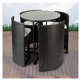 purehaven Bar-Set 100x110 cm wetterbeständiges Polyrattan elegantes Design für bis zu 4 Personen inkl. Sitzauflagen Tisch mit Glasplatte grau