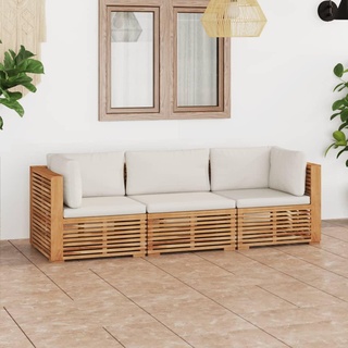 vidaXL 3-Sitzer-Gartensofa mit Kissen Massivholz Teak