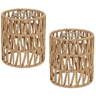 2 Stück Rattan Lampenschirm Hängelampe Ersatzschirm - Boho Gewebt Pendelleuchtenschirm Deckenlaterne Abdeckung - Vintage Korblampen Lampenschirm Für Tischlampe Wandlampe Nachttischlampe Stehlampe