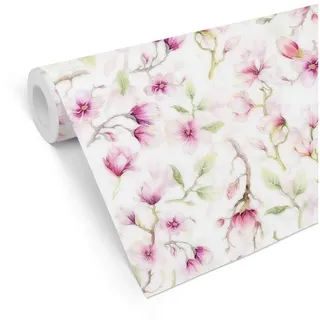 K&L Wall Art Mustertapete Floral Pastell Magnolien Vintage Blumentapete Sommer Magnolie modern, Magnolia Tapete weiß 0.48 m x 5.28 m