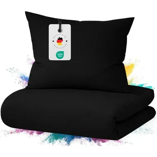 Carpe Sonno Bettwäsche Mako Satin 135 x 200 - 155 x 220 - 200 x 200 Bettwäsche 100% Baumwolle, Mako-Satin, 2 teilig, OEKO-TEX Makosatin Bettbezug mit Reißverschluss 155x220 Uni Schwarz schwarz
