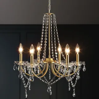 Gold Kristall Kronleuchter Modern 6 Flammig Vintage Kristall Lampe 51cm 60W